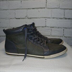 MENS ALDO HIGHT TOP LEATHER LACE UP SNEAKERS, GRAY COLOR, SIZE 12